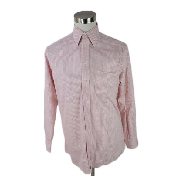 Henry Jacobson Mens Fine 2 Ply Button Up Pink Plaid Dress Shirt 15 34/35 - Picture 2 of 9